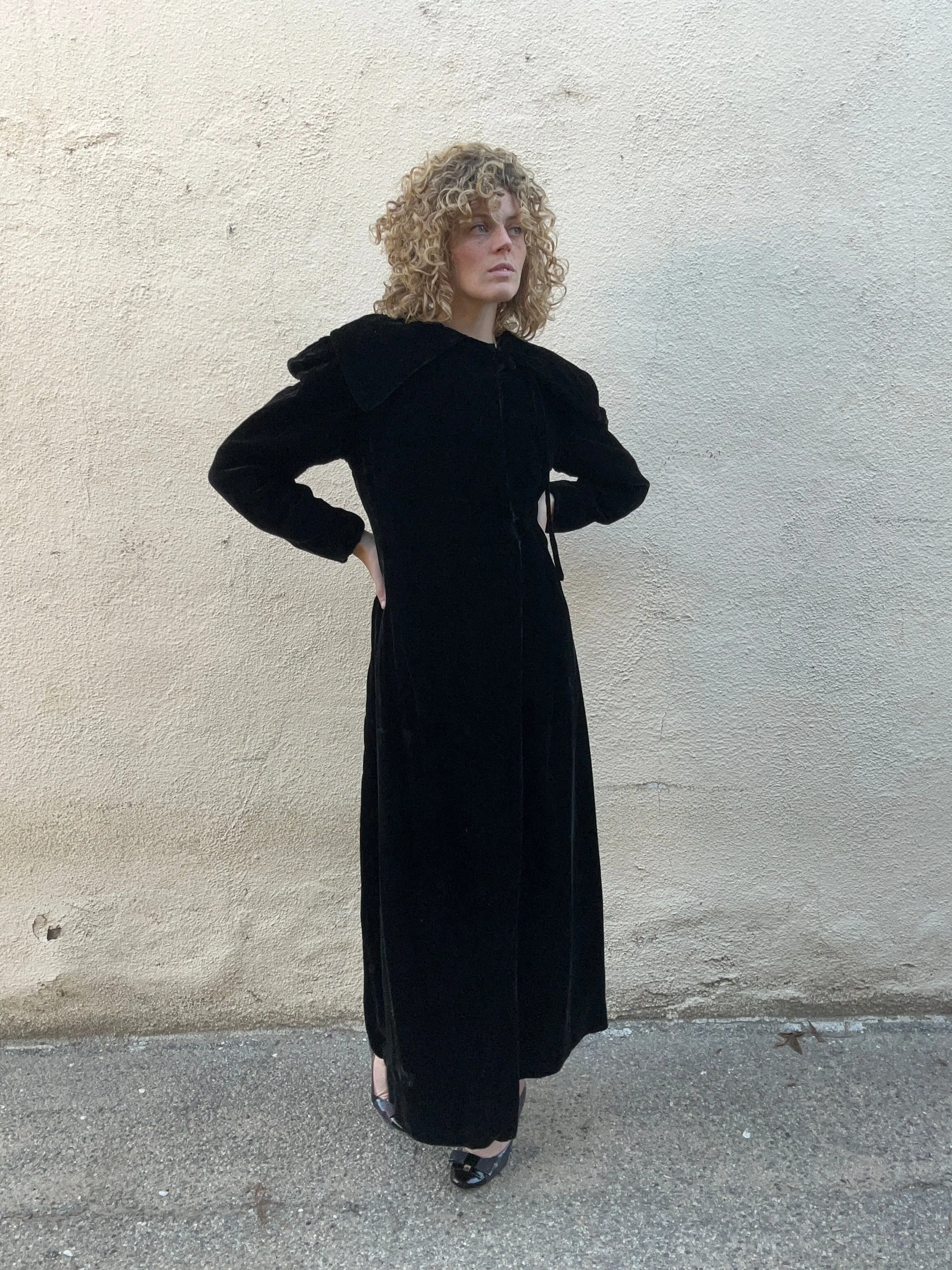 Vintage Black Velvet Long Coat